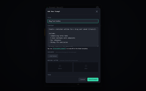 Prompt Recall: AI Prompt Manager :: Capture, save, organize, and reuse AI prompts for ChatGPT, Claude, Gemini, and others.