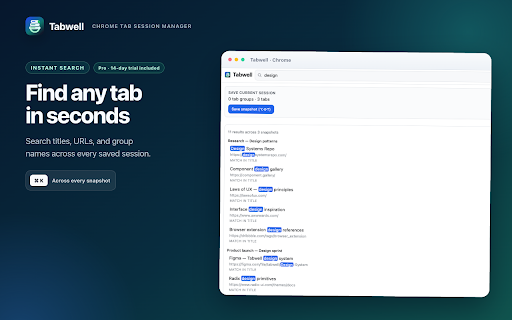 Tabwell — Tab Session Manager :: Save and restore Chrome tab sessions with group names, colors, and collapsed state preserved. Local-first; no account.