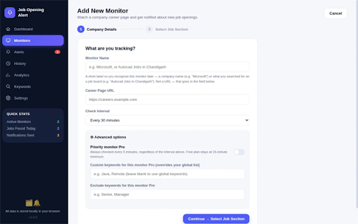Job Opening Alert :: Monitor company career pages and get notified instantly when new job openings are posted.