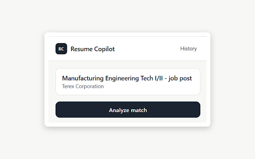 Resume Copilot - Job Match & Tailor :: Instantly score your resume match, then get AI-tailored bullets and a cover letter for any job listing.