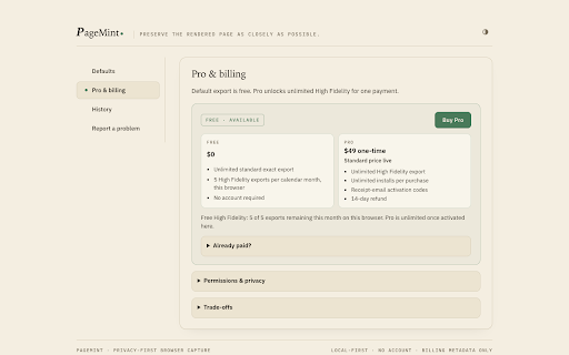 PageMint :: Local-first browser capture for saving pages as exact-export PDFs.