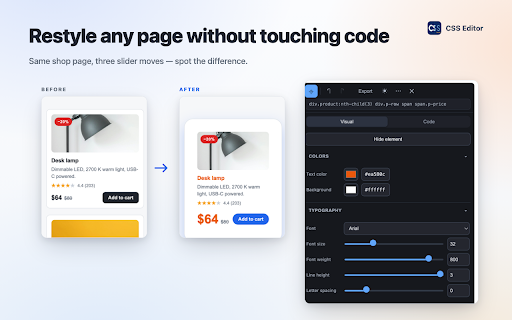 CSS Editor :: Edit any website's design in real time. Visual css editor with live preview: change colors, fonts, spacing, export clean styles.
