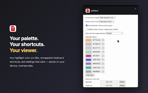 pdfNerd :: Free PDF viewer with highlight, underline, text and pen annotation. Ctrl+S saves your changes back into the file itself.