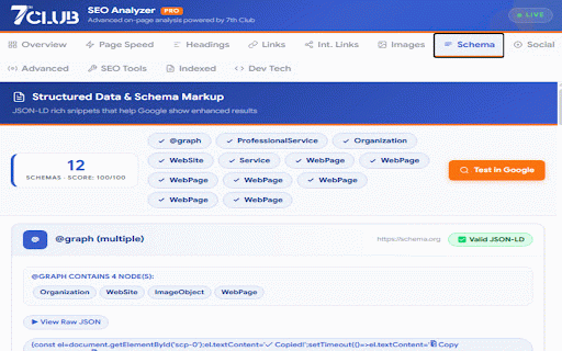 7thClub SEO Analyzer Pro :: On-page SEO analyzer: meta, headings, links, images, Core Web Vitals, schema, SERP preview, AEO/GEO scoring & audit reports.