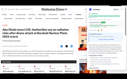 FactScope :: AI-powered misinformation detection. Scan any page or image for trust signals, fact-checks, and community verification.