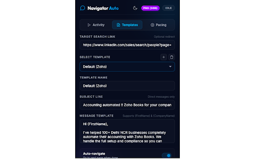 LinkedIn Sales Navigator Automator :: Automate messaging on LinkedIn Sales Navigator search results with human-like behavior.