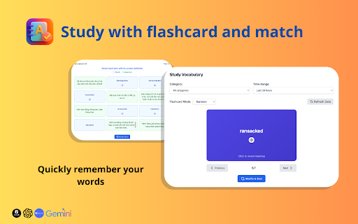 Vocab Saver :: Save vocabulary words while browsing the web with flashcards and matching games. Organized by categories with pronunciation support.