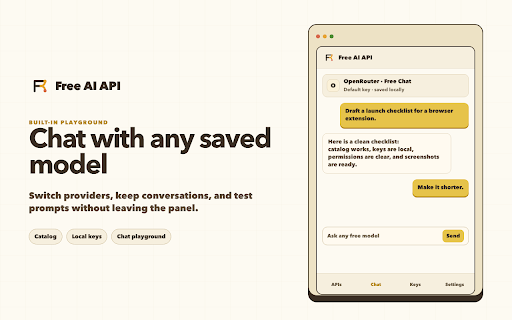 Free AI API - Free Keys & Playground :: Find free AI APIs, get your keys step by step, and try them right in the side panel.