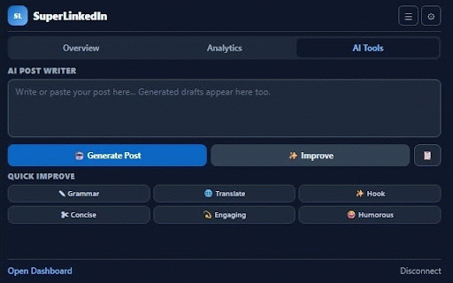 SuperLinkedIn :: SuperLinkedIn is an AI copilot for LinkedIn creators. Analytics, AI writer, scheduler, and growth tools in your feed.