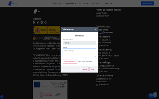 b2com ClickToContact :: Identifica números de teléfono, permite llamar vía API y enviar WhatsApp.