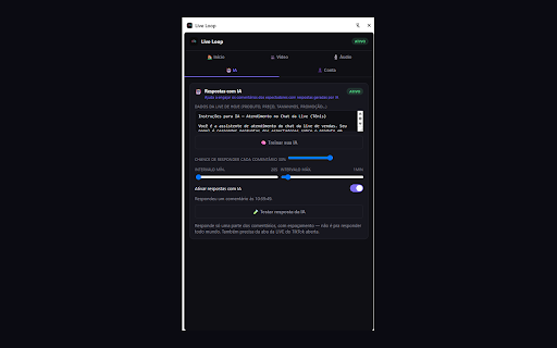 Live Loop :: Painel de apoio para LIVE no TikTok Shop: automações, respostas de chat com IA e vídeo/áudio opcional no lugar da câmera/microfone.