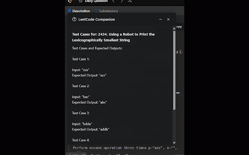 LT Companion :: Your AI LeetCode assistant: hints, code analysis, test cases, approach suggestions, and focused practice mode.