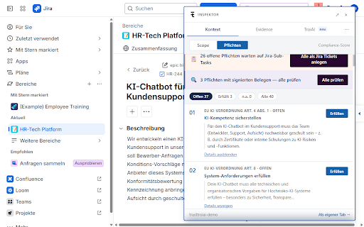 TrustTroiAI Inspektor :: Compliance-Inspektor für dein Jira. Erkennt vor Ort, was gilt.
