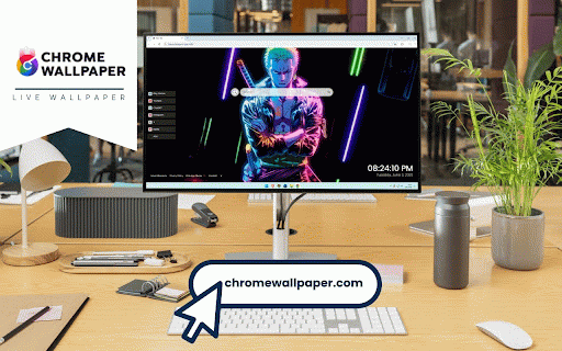 Roronoa Zoro Neon Glow Live Wallpaper :: Roronoa Zoro illuminated in vibrant neon colors with three swords in cyberpunk style.