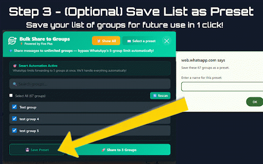 Forward to more than Five WhatsApp™ Groups | FivePlus for WhatsApp™ :: Forward posts to more than 5 groups or people at a time in one click. And save those groups as a preset