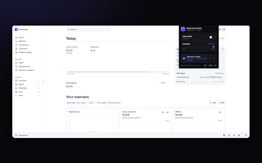 Stripe Dark Mode :: A clean, traditional dark theme for the Stripe Dashboard. Accent-preserving, with intensity control and a one-click toggle.