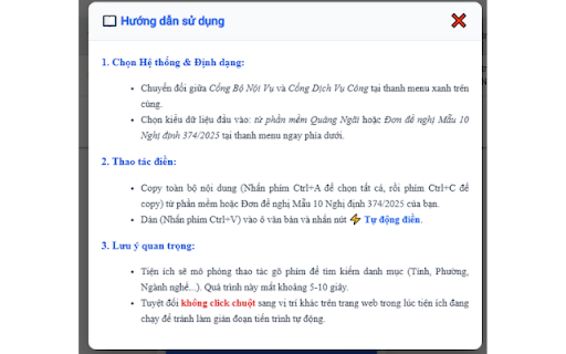 HMN_Công cụ web hỗ trợ chuyên viên giải quyết BHTN online :: Tự động điền thông tin hồ sơ Bảo hiểm thất nghiệp vào TTHC Bộ Nội Vụ