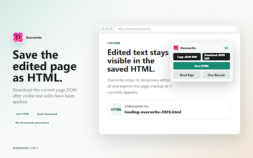 Overwrite :: Edit rendered page text in place and export compact text patches for coding agents.