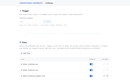 Conventional Comments :: Autocomplete picker for Conventional Comments labels and decorations in GitHub and GitLab MR/PR comment boxes.