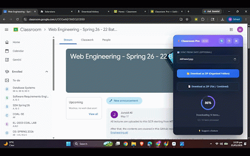 Classroom Pro Downloader :: Download and organize Google Classroom materials into ZIP files. Integrates date filters and smart metadata shortcuts.