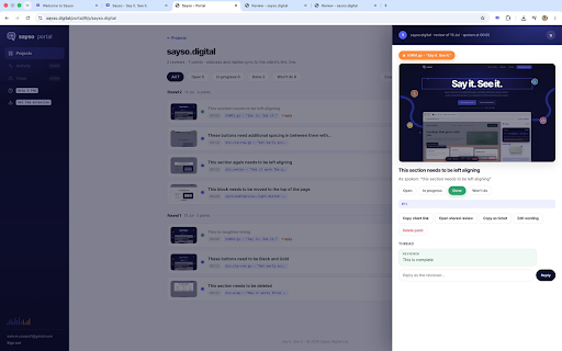 Sayso - Voice website reviews :: Talk through any website. Every sentence becomes a screenshot pinned to the exact element - then export a client-ready report.