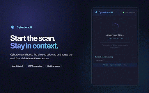 CyberLensAI Website Security Scanner :: Run a private page-level quick check or start a full CyberLensAI cloud security scan for the website in your active tab.