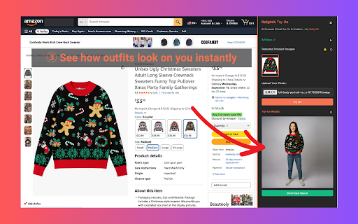 RelightAI Try-On :: AI-powered virtual try-on for clothing on shopping websites. Upload your photo and see how clothes look on you before purchasing.