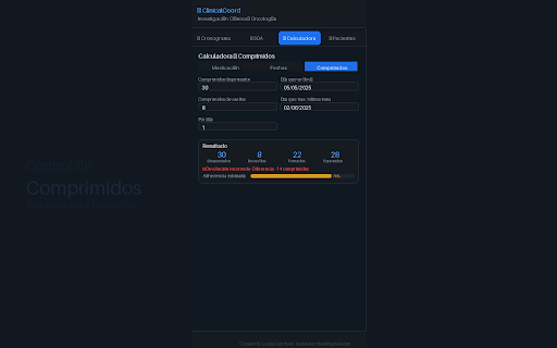 ClinicalCoord — Investigación Clínica :: Asistente para Coordinadores de Investigación Clínica: cronograma, ventanas de visita, SOA, calculadora y gestión de medicación.