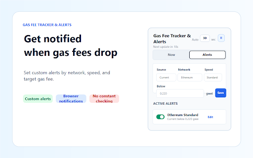 Gas Fee Tracker & Alerts :: Track gas fees across major EVM networks and get notified when fees drop below your target.