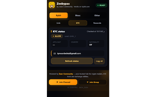 Zeebypas :: Zeebypas by Zeen Community — generate KYC links and check status quickly on Bybit and MEXC.