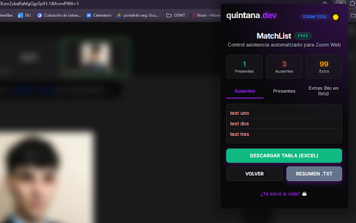 MatchList: Asistencia Inteligente para Zoom Web :: Control de asistencia automatizado. Escanea participantes, cruza datos con tu lista oficial y exporta reportes.