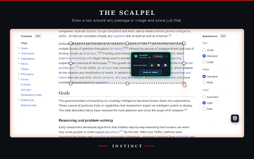 Instinct :: Detect AI-generated content everywhere you browse — pages, pictures, video, and email. Upgrade your natural perception.