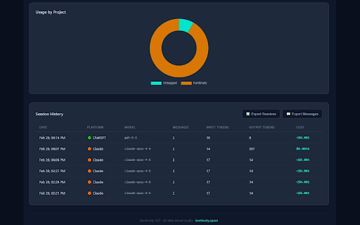 Kontinuity :: Track AI coding costs. Prevent context drift. Never lose the thread.