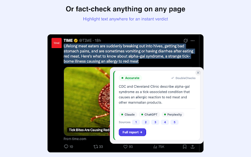 DoubleChecks - AI Fact Checker :: Fact-check ChatGPT & Claude answers inline with 3 independent AIs. Red/Amber/Green verdicts with sources.