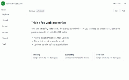 StealthGPT — Disguise Chat Sites :: Instantly disguise AI chat sites as neutral pages with a simple toggle.
