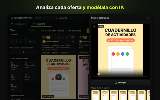 Cazador de Ofertas :: Encuentra las ofertas que están escalando en la Biblioteca de Anuncios de Meta — pensado para el mercado hispano.