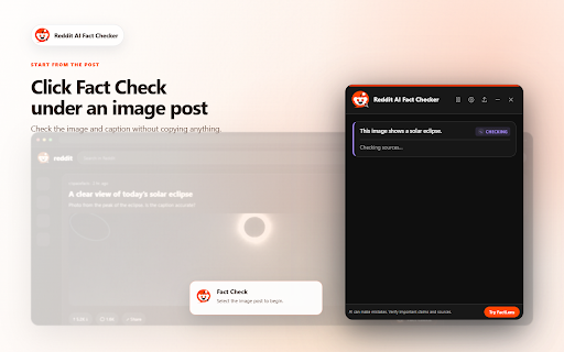 Reddit Lens - AI Fact Checker :: Fact check Reddit image posts and selected text with AI, live web evidence, clear verdicts, and clickable sources.