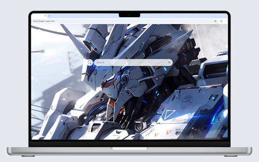 Gundam Live Wallpaper :: White Gundam robot with visible head and chest, blue light particles, and light smoke in the background.