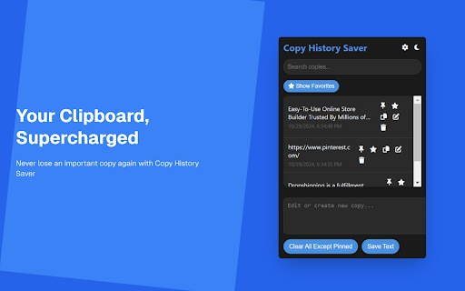 Copy History Saver :: Clipboard manager that saves your copy history with smart features, accessible instantly through keyboard shortcuts.
