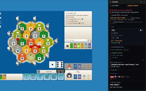 CatanBot: Colonist HUD :: Live Catan advisor for colonist.io. Move recs, robber & dev-card timing, opponent card tracking, post-game analysis. Local-only.