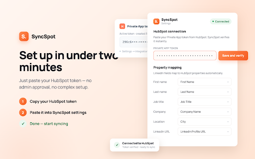 SyncSpot — HubSpot sync for LinkedIn :: One-click HubSpot contacts, notes and message logging from the LinkedIn profile you are viewing.