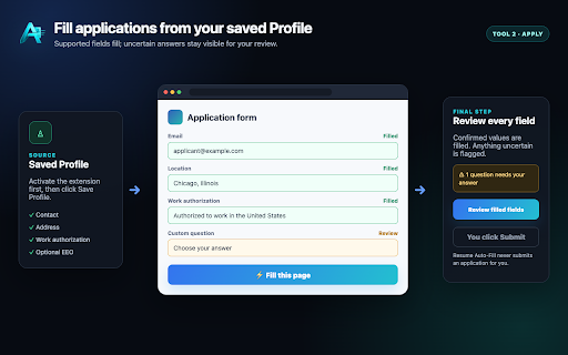 Resume Auto-Fill: Application Filler :: Captures job postings and fills repeated application questions from your saved applicant profile.