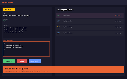 HTTP Hawk - Request Interceptor :: Catch and edit HTTP requests on the fly, No proxy setup needed. Just click and intercept!