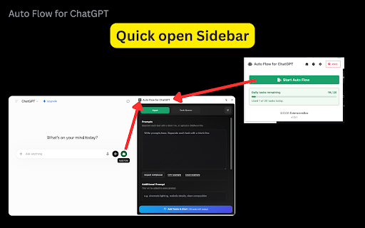 Auto Flow for ChatGPT :: Automate recurring ChatGPT workflows with structured prompt queues and configurable local exports.
