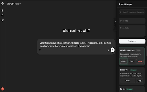 ChatGPT Prompt Manager – Save & Reuse Prompts :: Save, search, and insert reusable prompts directly inside ChatGPT.