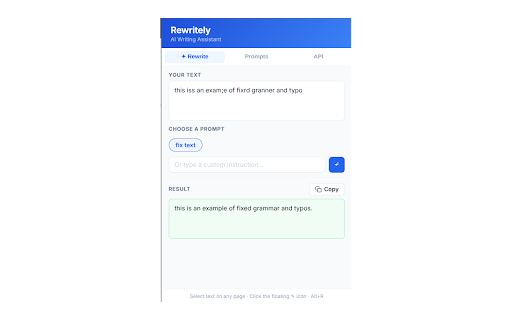 Rewritely :: AI-powered writing assistant — fix grammar, rewrite text, and transform your writing directly in any input field.