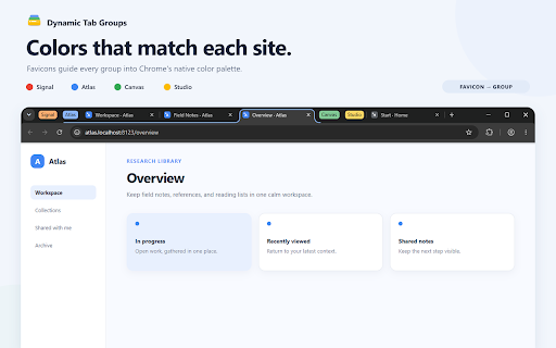 Dynamic Tab Groups :: Automatically group tabs by domain with favicon-based group colors. Ungroups when only one tab remains.