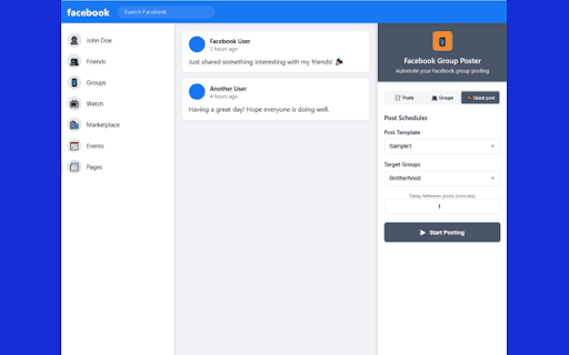 Facebook Groups Auto Poster | Post Scheduler & Automation Assistant :: Auto-post in multiple Facebook groups. Save time with automation, link sharing, and content scheduling.