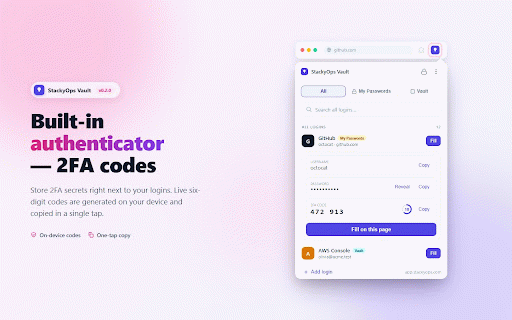 StackyOps Vault :: Fill logins from your StackyOps organization vault on matching sites — securely, over your org's own audit trail.