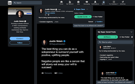 Super Post Saver – Smart Bookmark Tool for LinkedIn™ Posts :: Save LinkedIn™ posts into folders. Organize your inspiration with Super Save.